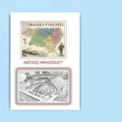 Cartes Postales impression Noir avec dpartement sur la ville de ARZACQ ARRAZIGUET Titre : lavoir