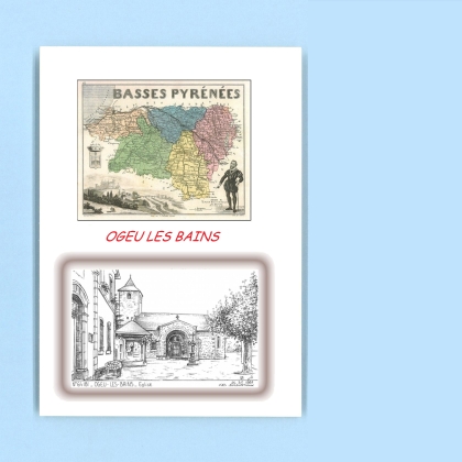 Cartes Postales impression Noir avec dpartement sur la ville de OGEU LES BAINS Titre : eglise