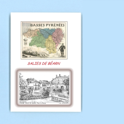 Cartes Postales impression Noir avec dpartement sur la ville de SALIES DE BEARN Titre : place du bayaa