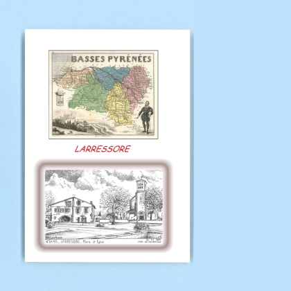 Cartes Postales impression Noir avec dpartement sur la ville de LARRESSORE Titre : mairie et eglise