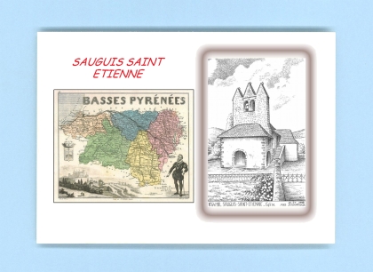 Cartes Postales impression Noir avec dpartement sur la ville de SAUGUIS ST ETIENNE Titre : eglise