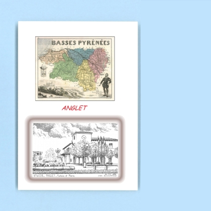 Cartes Postales impression Noir avec dpartement sur la ville de ANGLET Titre : fontaine et mairie