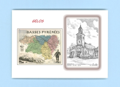 Cartes Postales impression Noir avec dpartement sur la ville de GELOS Titre : eglise