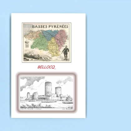 Cartes Postales impression Noir avec dpartement sur la ville de BELLOCQ Titre : chateau