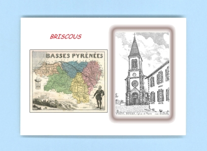 Cartes Postales impression Noir avec dpartement sur la ville de BRISCOUS Titre : eglise et mairie