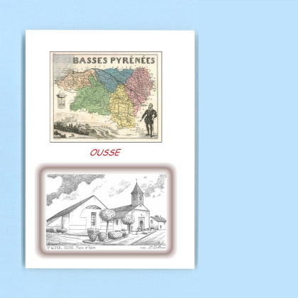Cartes Postales impression Noir avec dpartement sur la ville de OUSSE Titre : mairie et eglise