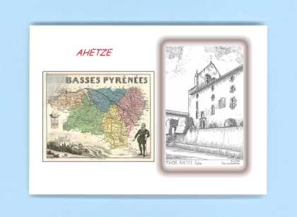 Cartes Postales impression Noir avec dpartement sur la ville de AHETZE Titre : eglise