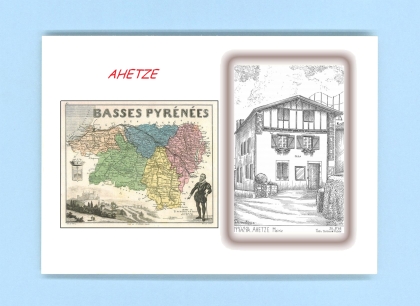 Cartes Postales impression Noir avec dpartement sur la ville de AHETZE Titre : mairie
