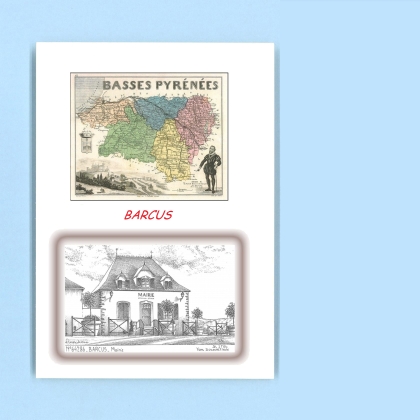 Cartes Postales impression Noir avec dpartement sur la ville de BARCUS Titre : mairie