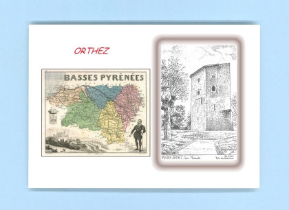 Cartes Postales impression Noir avec dpartement sur la ville de ORTHEZ Titre : tour moncade