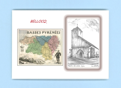 Cartes Postales impression Noir avec dpartement sur la ville de BELLOCQ Titre : eglise