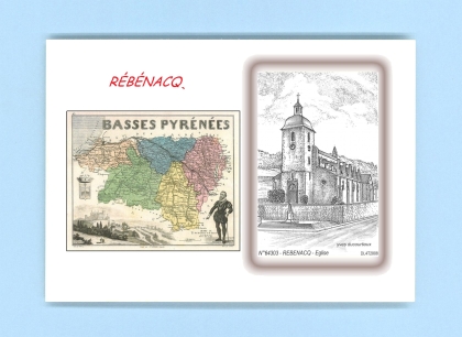 Cartes Postales impression Noir avec dpartement sur la ville de REBENACQ Titre : eglise