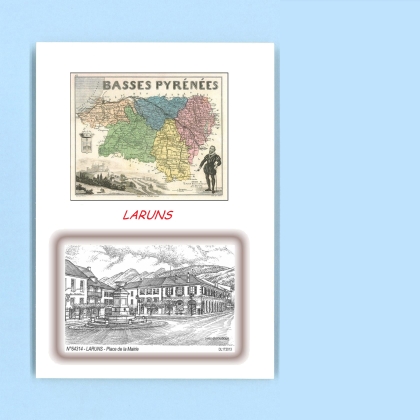 Cartes Postales impression Noir avec dpartement sur la ville de LARUNS Titre : place de la mairie