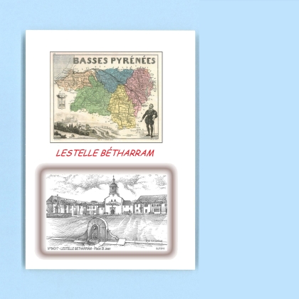 Cartes Postales impression Noir avec dpartement sur la ville de LESTELLE BETHARRAM Titre : place st jean