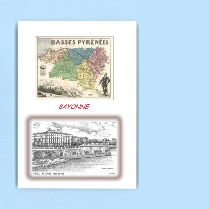 Cartes Postales impression Noir avec dpartement sur la ville de BAYONNE Titre : hotel de ville