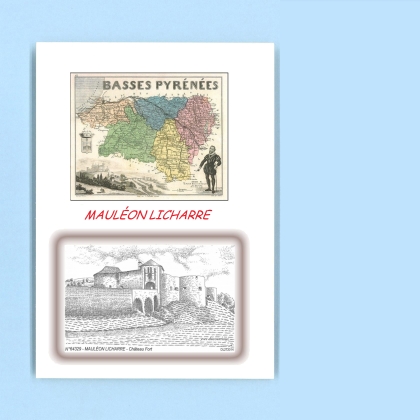 Cartes Postales impression Noir avec dpartement sur la ville de MAULEON LICHARRE Titre : chateau fort