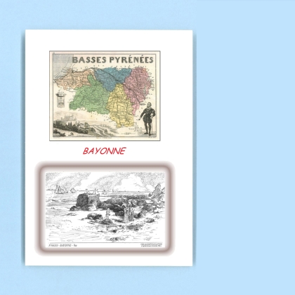 Cartes Postales impression Noir avec dpartement sur la ville de BAYONNE Titre : vue