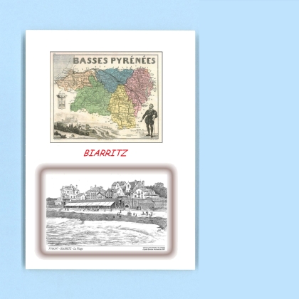 Cartes Postales impression Noir avec dpartement sur la ville de BIARRITZ Titre : la plage