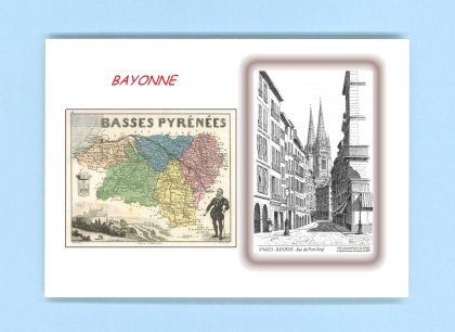 Cartes Postales impression Noir avec dpartement sur la ville de BAYONNE Titre : rue du port neuf