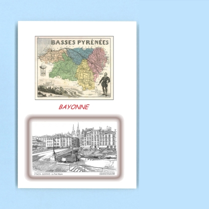 Cartes Postales impression Noir avec dpartement sur la ville de BAYONNE Titre : le pont mayou