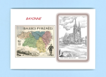 Cartes Postales impression Noir avec dpartement sur la ville de BAYONNE Titre : eglise st andre