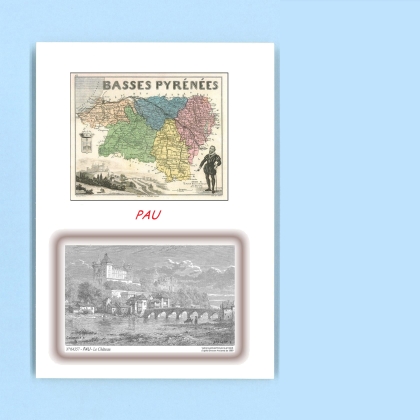 Cartes Postales impression Noir avec dpartement sur la ville de PAU Titre : le chateau