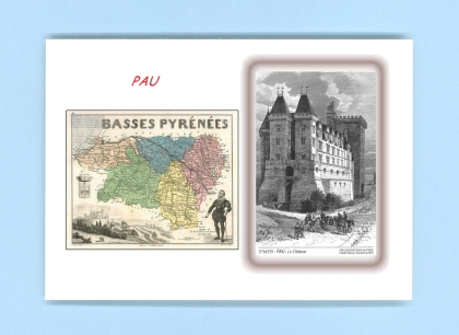 Cartes Postales impression Noir avec dpartement sur la ville de PAU Titre : le chateau