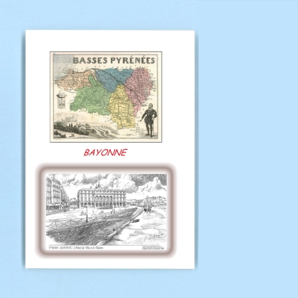 Cartes Postales impression Noir avec dpartement sur la ville de BAYONNE Titre : l hotel de ville et le theatre