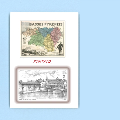 Cartes Postales impression Noir avec dpartement sur la ville de PONTACQ Titre : lavoir