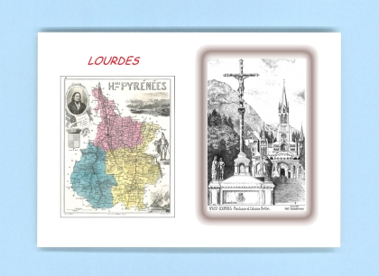 Cartes Postales impression Noir avec dpartement sur la ville de LOURDES Titre : basilique et calvaire breton