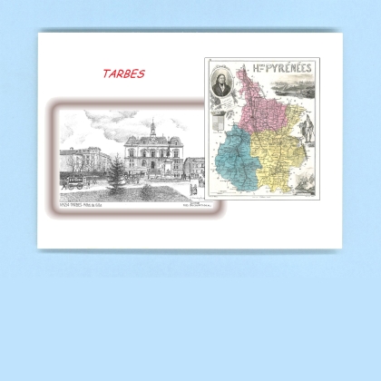 Cartes Postales impression Noir avec dpartement sur la ville de TARBES Titre : hotel de ville