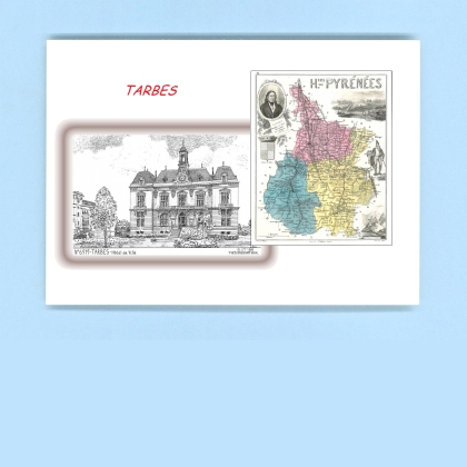 Cartes Postales impression Noir avec dpartement sur la ville de TARBES Titre : hotel de ville