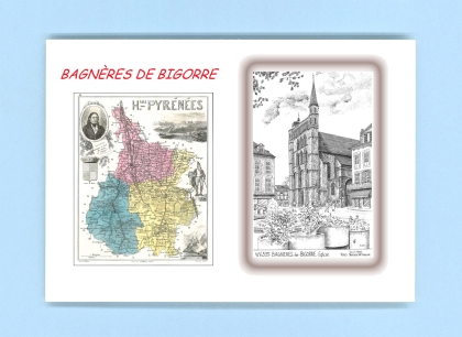 Cartes Postales impression Noir avec dpartement sur la ville de BAGNERES DE BIGORRE Titre : eglise