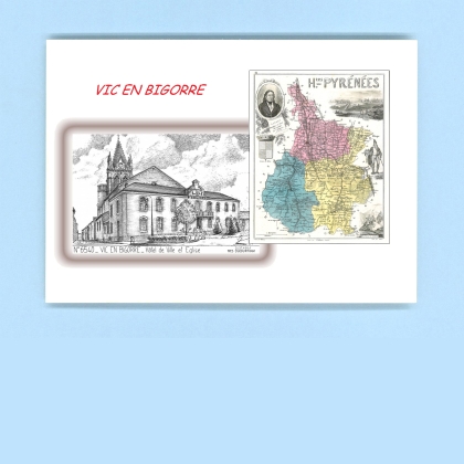 Cartes Postales impression Noir avec dpartement sur la ville de VIC EN BIGORRE Titre : hotel de ville et eglise