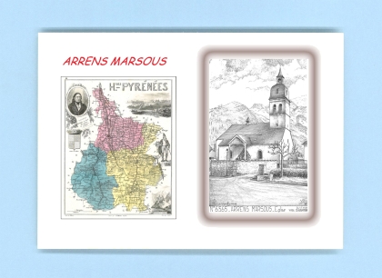 Cartes Postales impression Noir avec dpartement sur la ville de ARRENS MARSOUS Titre : eglise