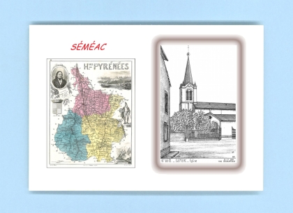 Cartes Postales impression Noir avec dpartement sur la ville de SEMEAC Titre : eglise