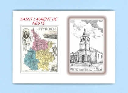 Cartes Postales impression Noir avec dpartement sur la ville de ST LAURENT DE NESTE Titre : eglise