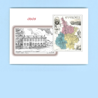 Cartes Postales impression Noir avec dpartement sur la ville de ODOS Titre : mairie