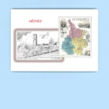Cartes Postales impression Noir avec dpartement sur la ville de HECHES Titre : tour de hechettes