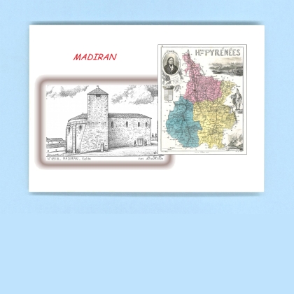 Cartes Postales impression Noir avec dpartement sur la ville de MADIRAN Titre : eglise