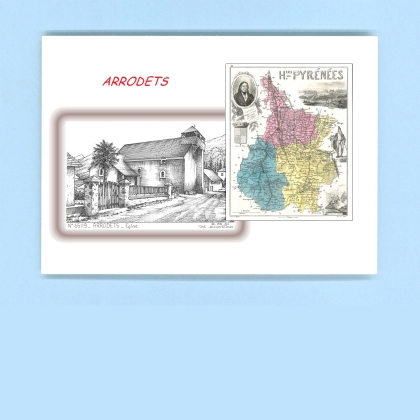 Cartes Postales impression Noir avec dpartement sur la ville de ARRODETS Titre : eglise
