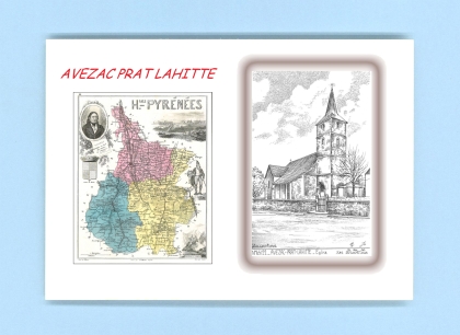 Cartes Postales impression Noir avec dpartement sur la ville de AVEZAC PRAT LAHITTE Titre : eglise