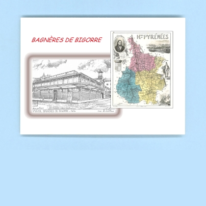 Cartes Postales impression Noir avec dpartement sur la ville de BAGNERES DE BIGORRE Titre : halle