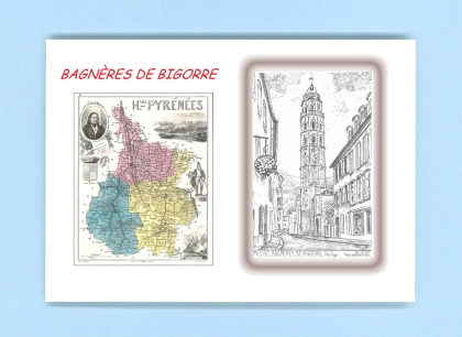 Cartes Postales impression Noir avec dpartement sur la ville de BAGNERES DE BIGORRE Titre : horloge