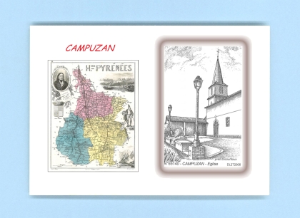 Cartes Postales impression Noir avec dpartement sur la ville de CAMPUZAN Titre : eglise