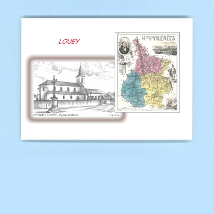 Cartes Postales impression Noir avec dpartement sur la ville de LOUEY Titre : eglise et mairie
