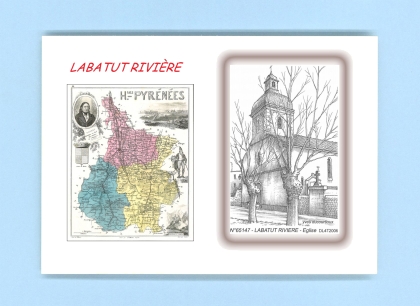 Cartes Postales impression Noir avec dpartement sur la ville de LABATUT RIVIERE Titre : eglise