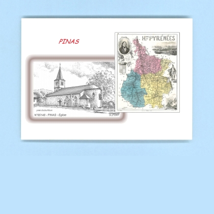Cartes Postales impression Noir avec dpartement sur la ville de PINAS Titre : eglise