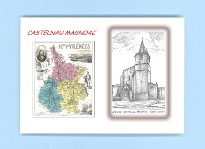 Cartes Postales impression Noir avec dpartement sur la ville de CASTELNAU MAGNOAC Titre : eglise