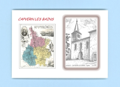 Cartes Postales impression Noir avec dpartement sur la ville de CAPVERN LES BAINS Titre : eglise